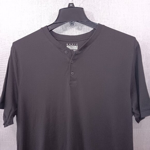VTG Basic Editions Mens XL Black Short Sleeve Henley T Shirt Cotton Sears Kmart - Picture 1 of 4